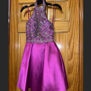 Size 0 Morilee Magenta Plunging V-Neck Dress WORN ONCE